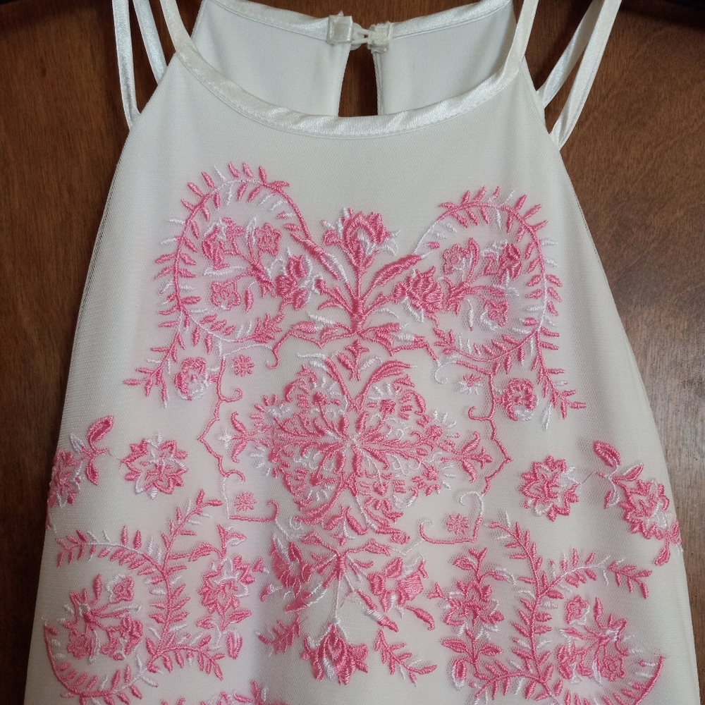 Speechless Girls 14 Formal Dress White and Pink Embroidered Maxi Dress
